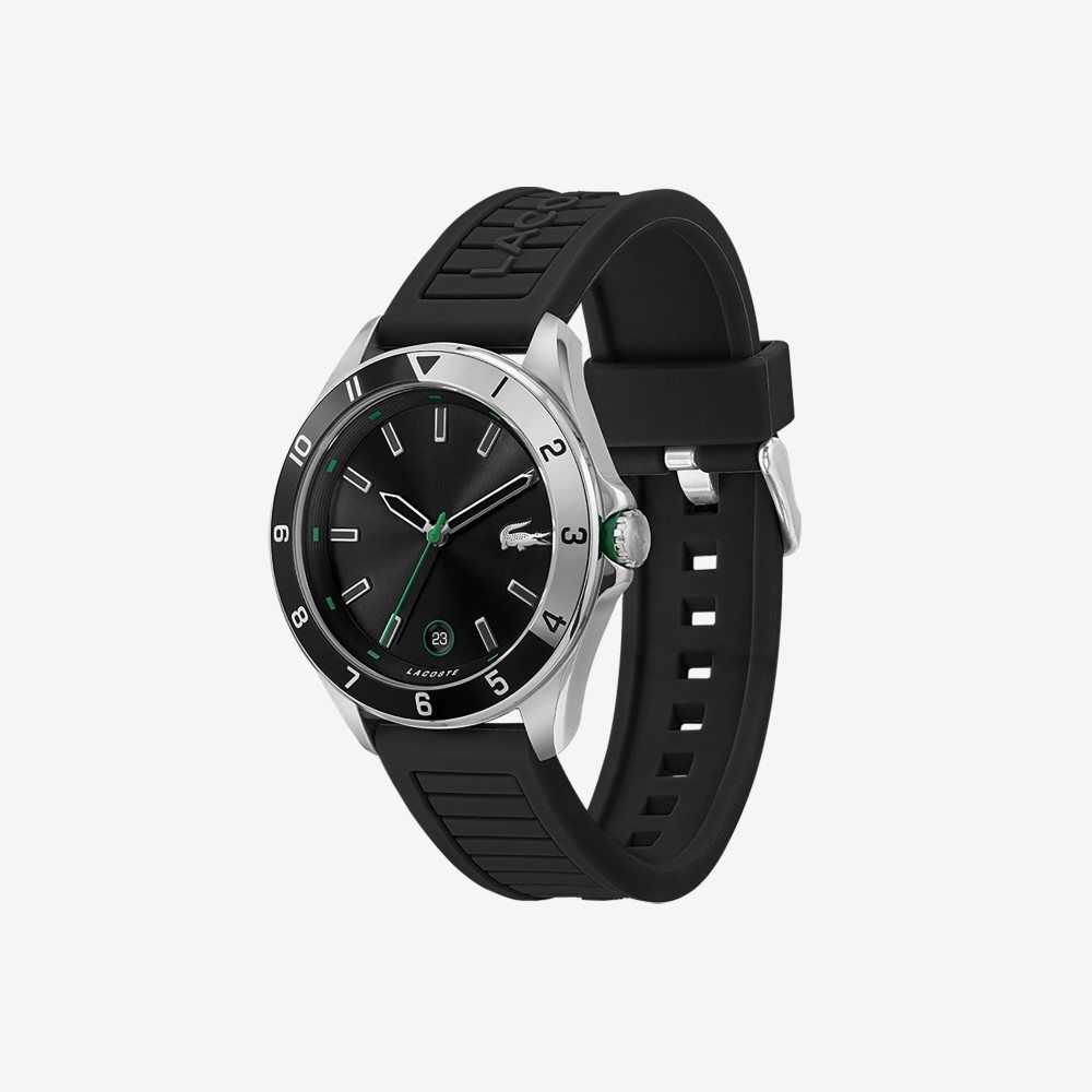 Lacoste Tiebreaker 3 Hands Black Silicone Watch Black | UOAR-86317