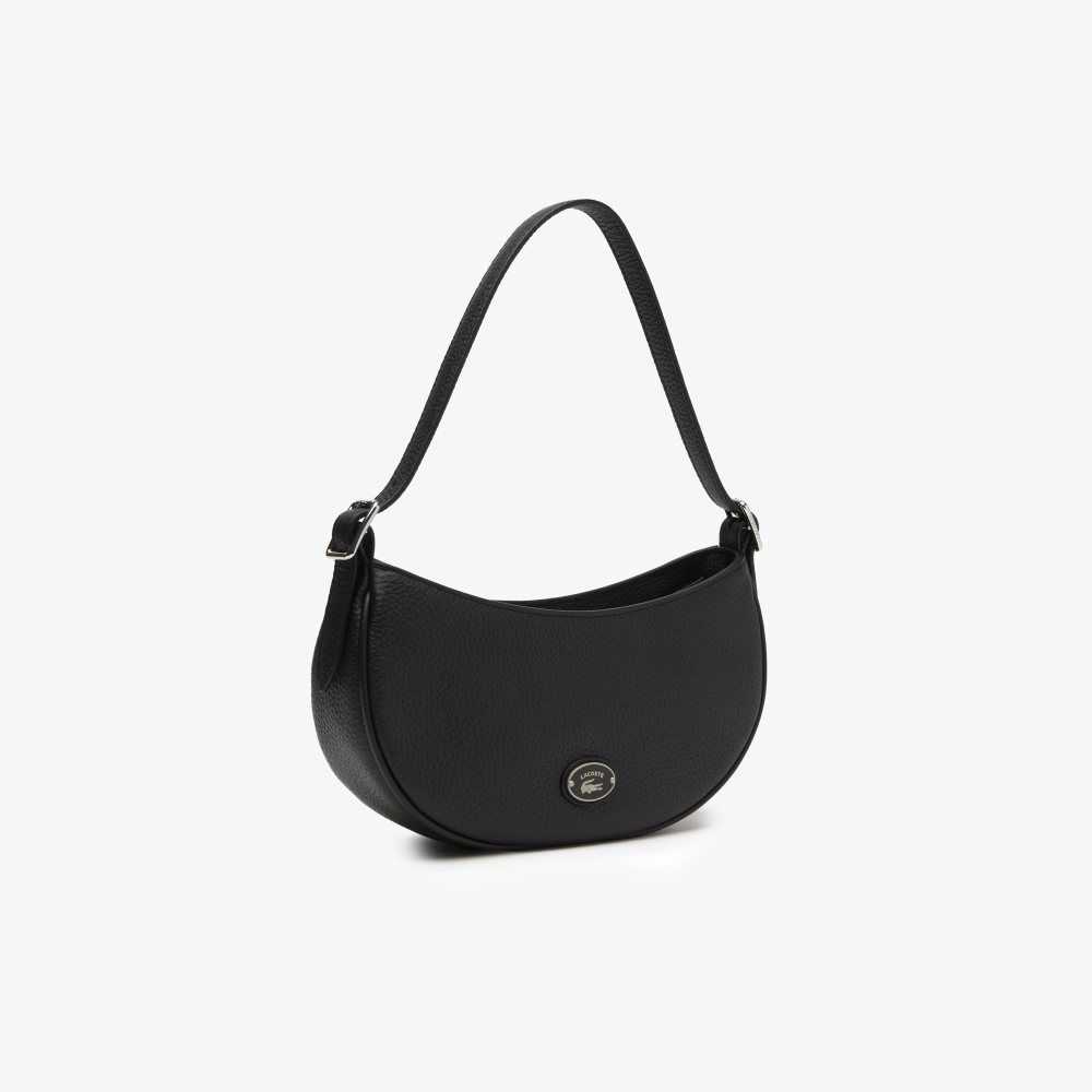 Lacoste Top Grain Leather Halfmoon Bag Black | FYIR-94273