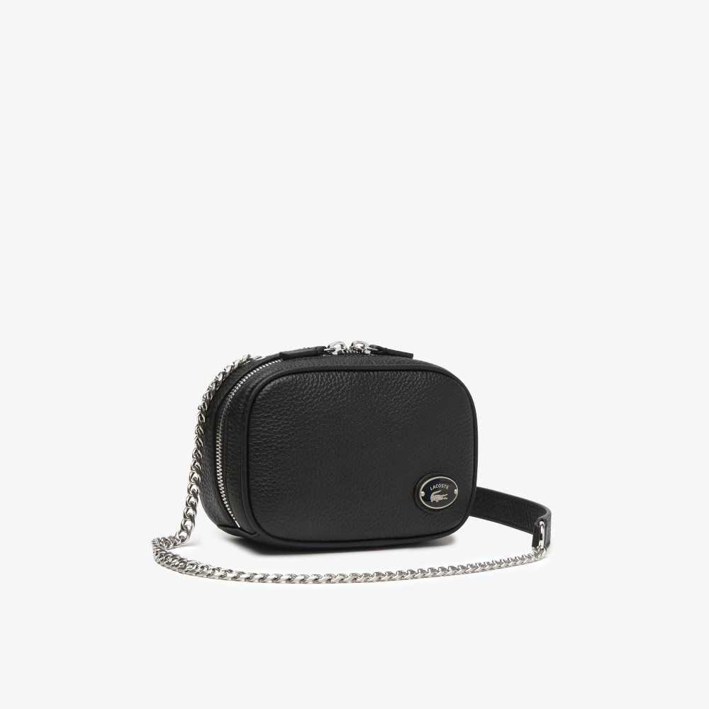 Lacoste Top Grain Leather Square Shoulder Bag Black | AQOY-62759