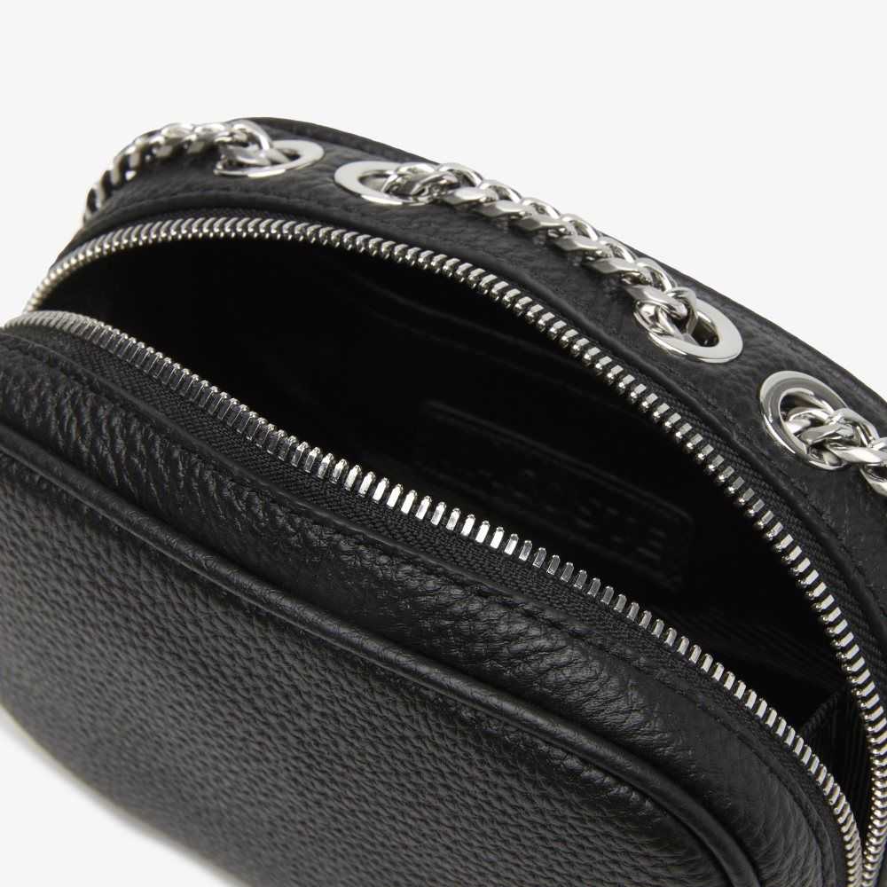 Lacoste Top Grain Leather Square Shoulder Bag Black | AQOY-62759