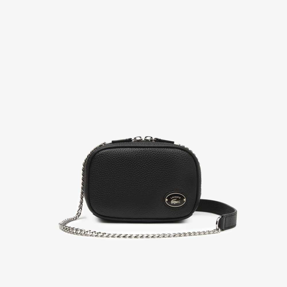 Lacoste Top Grain Leather Square Shoulder Bag Black | AQOY-62759