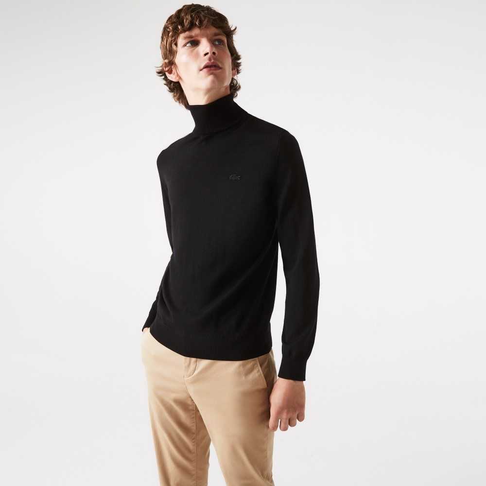 Lacoste Turtleneck Merino Wool Sweater Black | DSBN-76304
