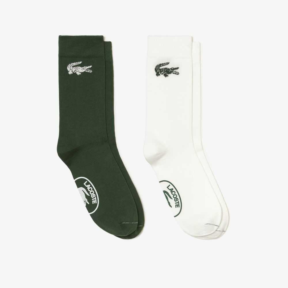 Lacoste Two-Pack French Made Organic Cotton Socks White / Green | IFST-13859