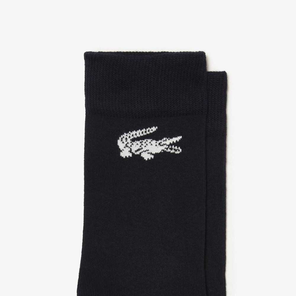 Lacoste Two-Pack French Made Organic Cotton Socks White / Navy Blue | ZVLS-16074