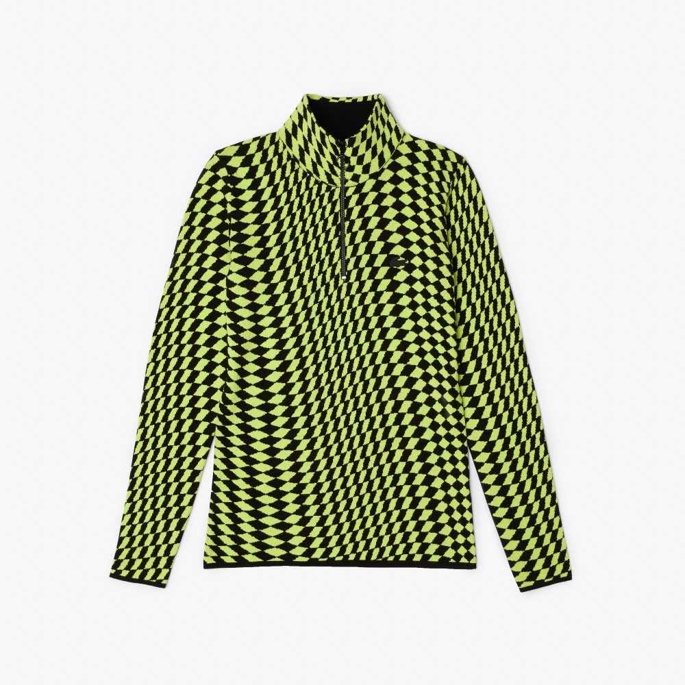Lacoste Two-Tone Jacquard Zipped Sweater Black / Beige | YPIE-87962