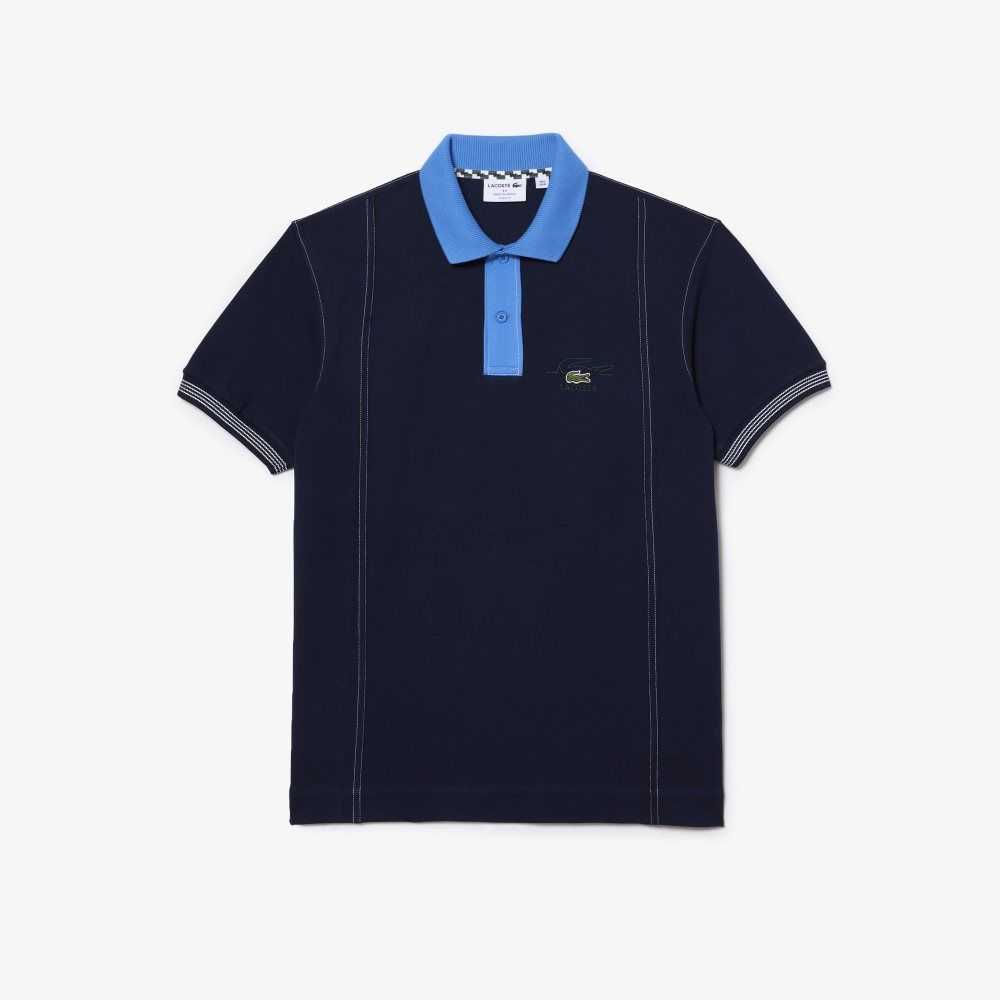 Lacoste Two-Tone Organic Cotton Polo Navy Blue / Blue | RJPK-64853