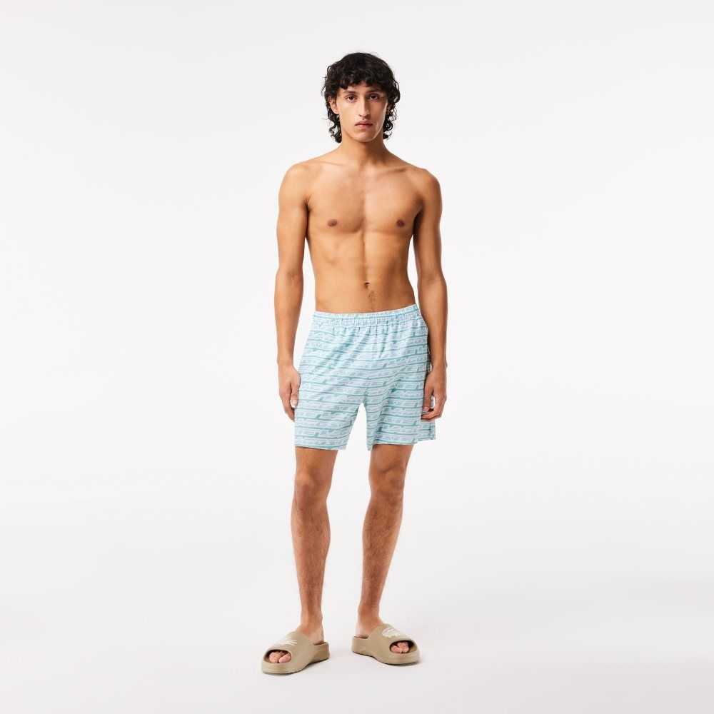 Lacoste Two-Tone Print Swim Trunks Green / Light Green | QJEO-65307