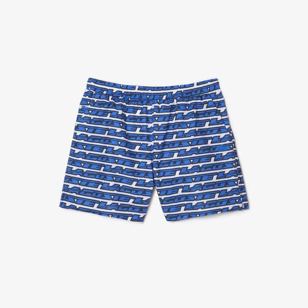 Lacoste Two-Tone Print Swim Trunks White / Blue | WGYX-36815