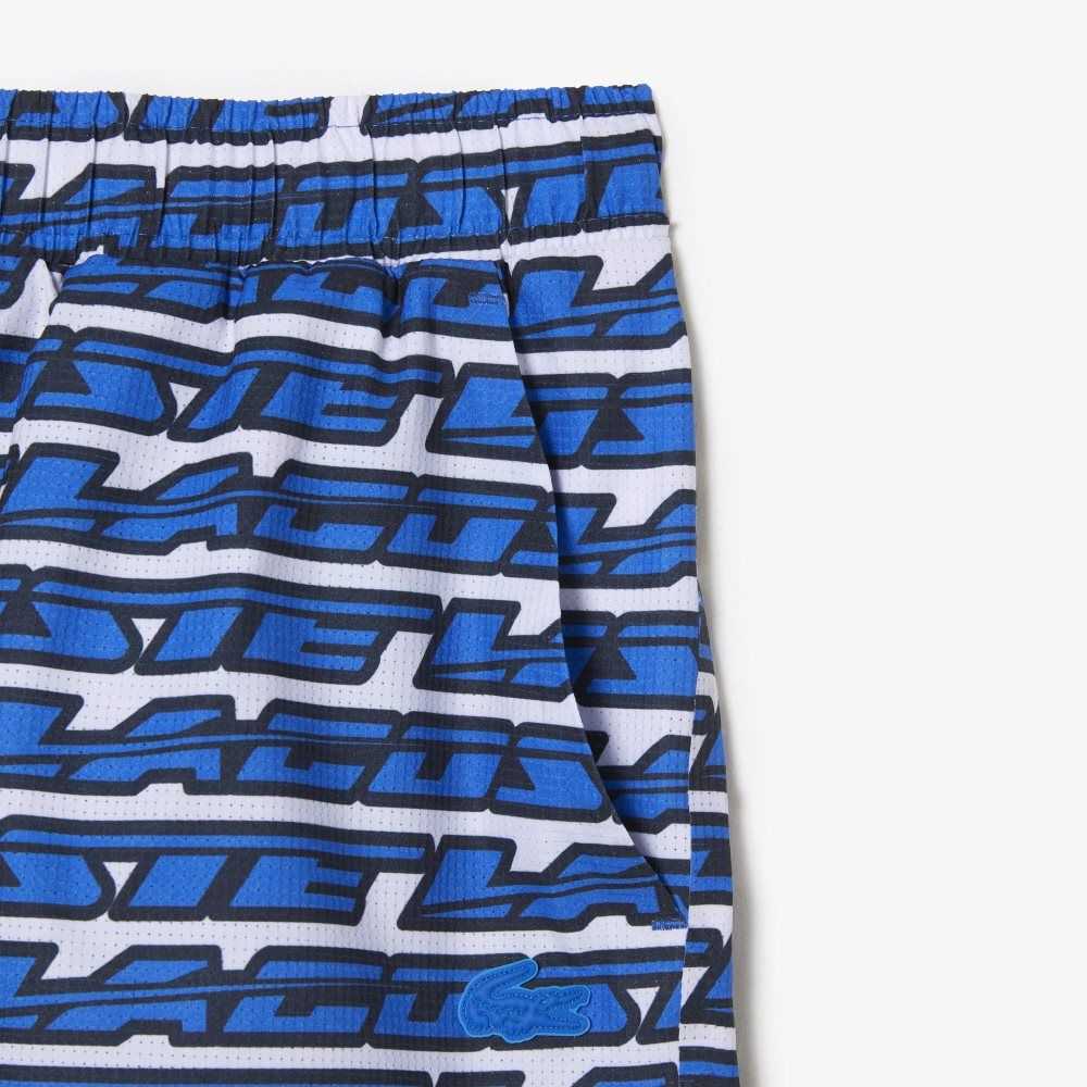 Lacoste Two-Tone Print Swim Trunks White / Blue | WGYX-36815