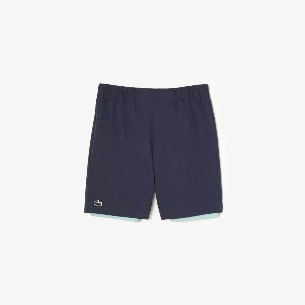 Lacoste Two-Tone SPORT Shorts with Built-in Undershorts Blue / Light Green | GRJD-72068