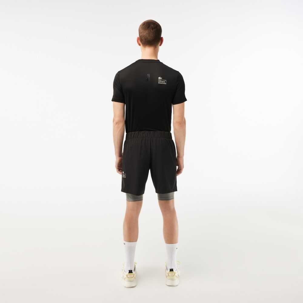 Lacoste Two-Tone SPORT Shorts with Built-in Undershorts Black / Grey Chine | IYWR-19453
