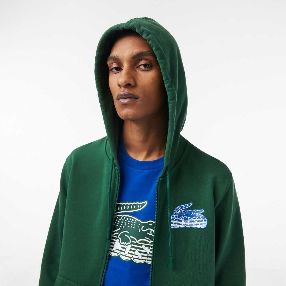 Lacoste Unbrushed Fleece Zipped Hoodie Green | HILY-84561