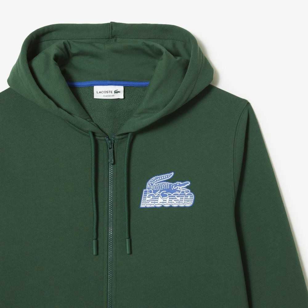 Lacoste Unbrushed Fleece Zipped Hoodie Green | HILY-84561