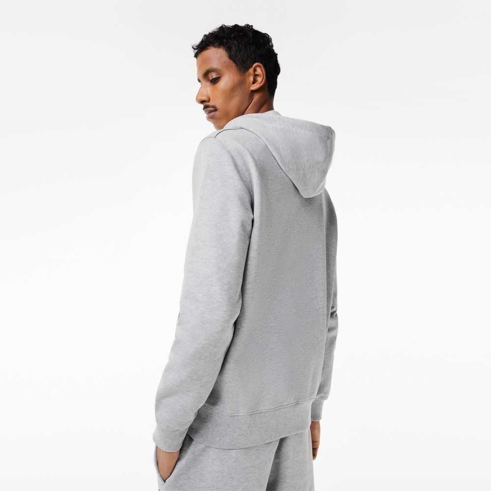 Lacoste Unbrushed Fleece Zipped Hoodie Grey Chine | KSOH-10263