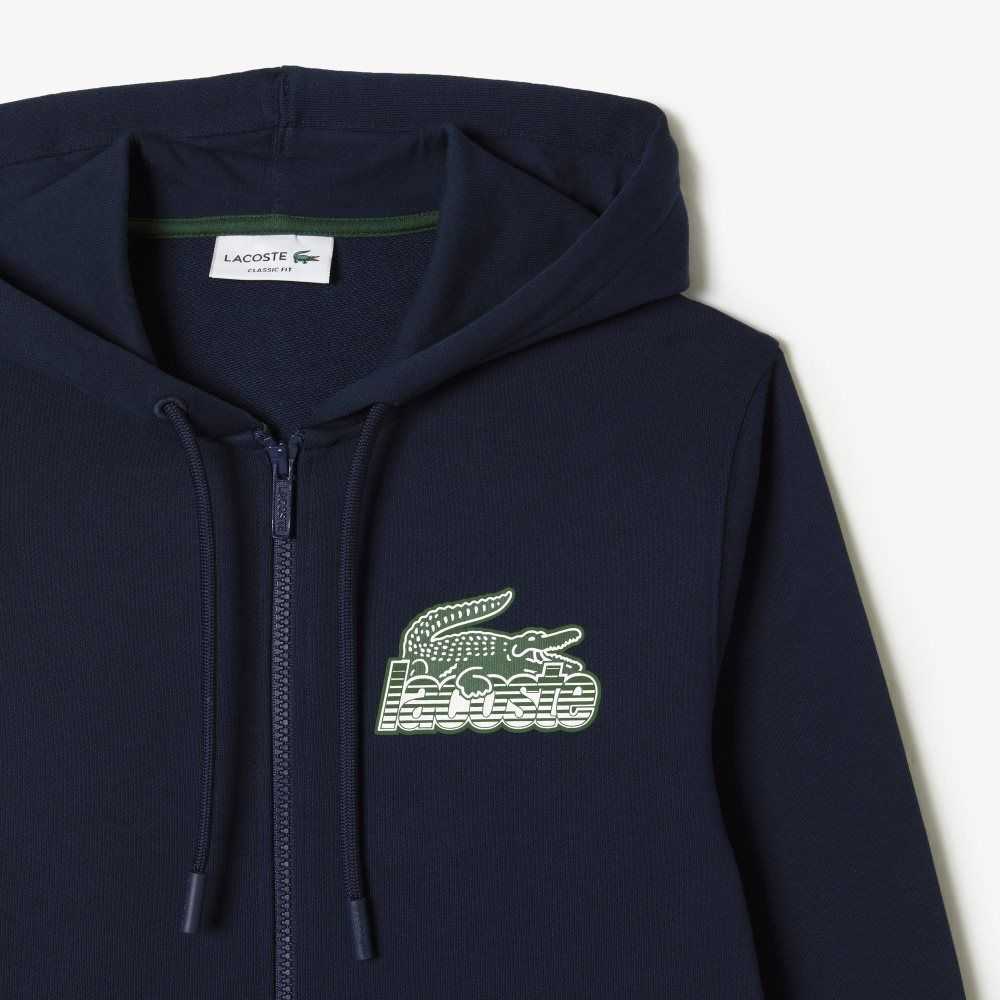 Lacoste Unbrushed Fleece Zipped Hoodie Navy Blue | AUKH-10845