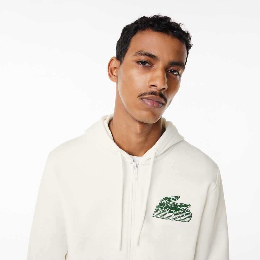 Lacoste Unbrushed Fleece Zipped Hoodie White | SYAD-93241