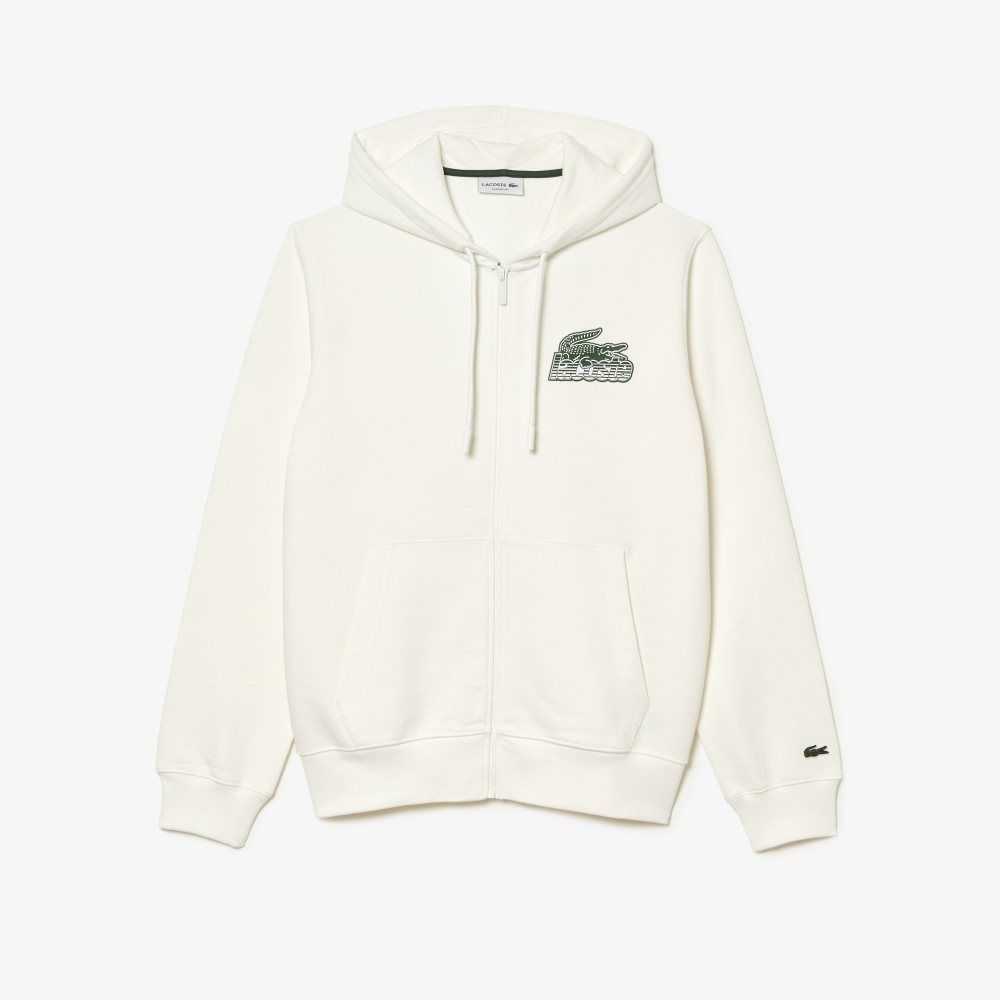 Lacoste Unbrushed Fleece Zipped Hoodie White | SYAD-93241