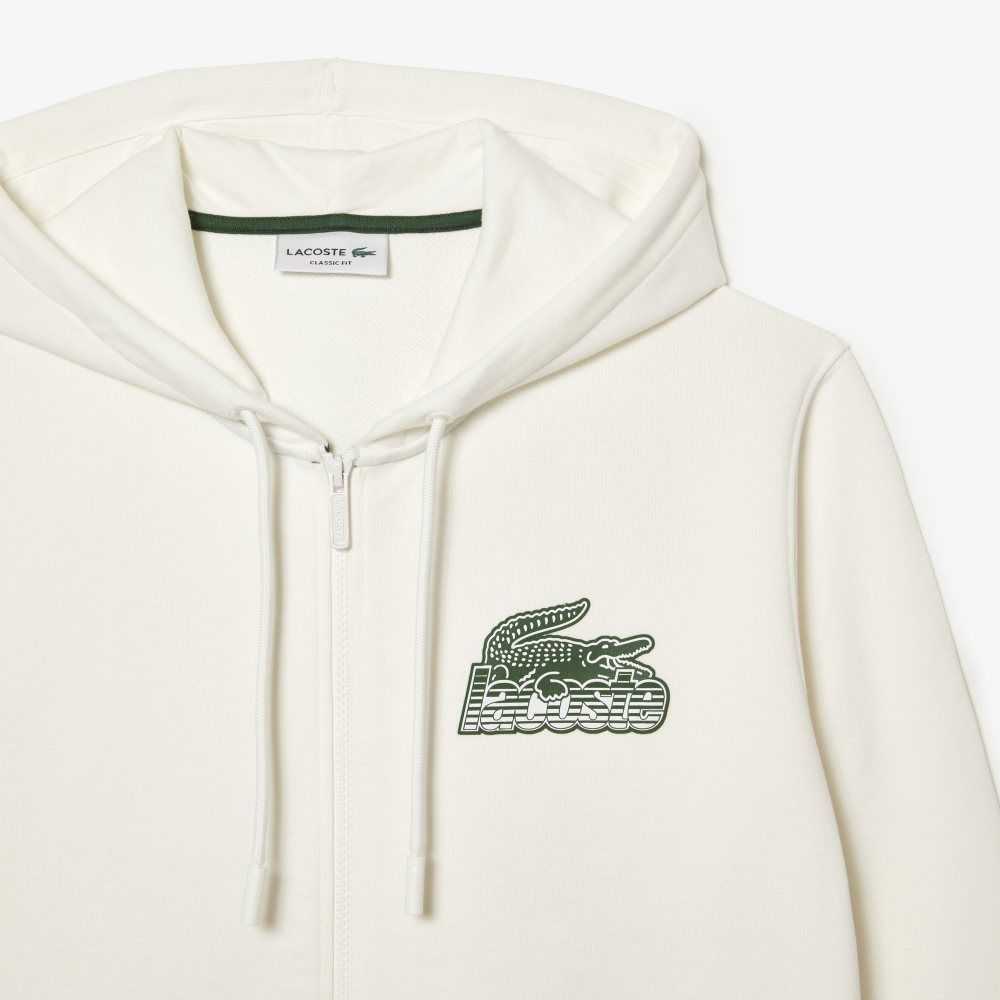 Lacoste Unbrushed Fleece Zipped Hoodie White | SYAD-93241