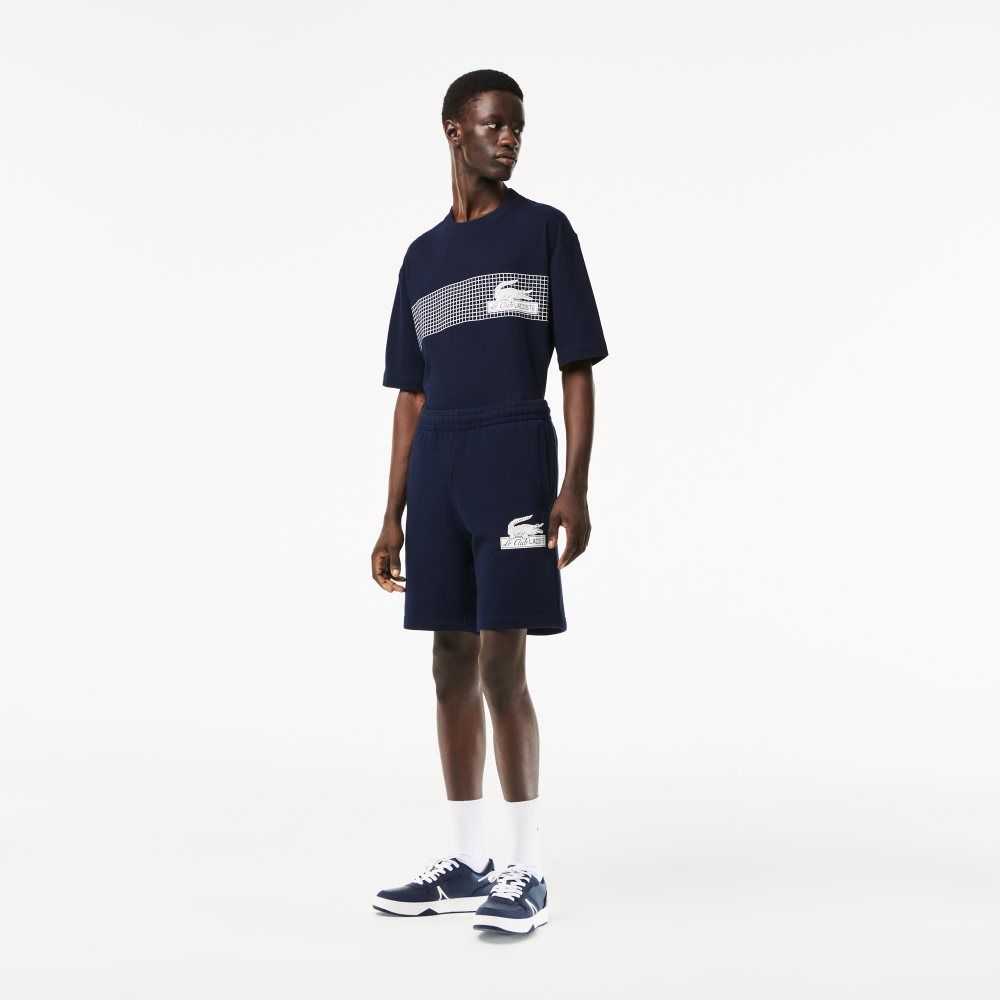 Lacoste Unbrushed Organic Cotton Fleece Shorts Navy Blue | IXCO-17560