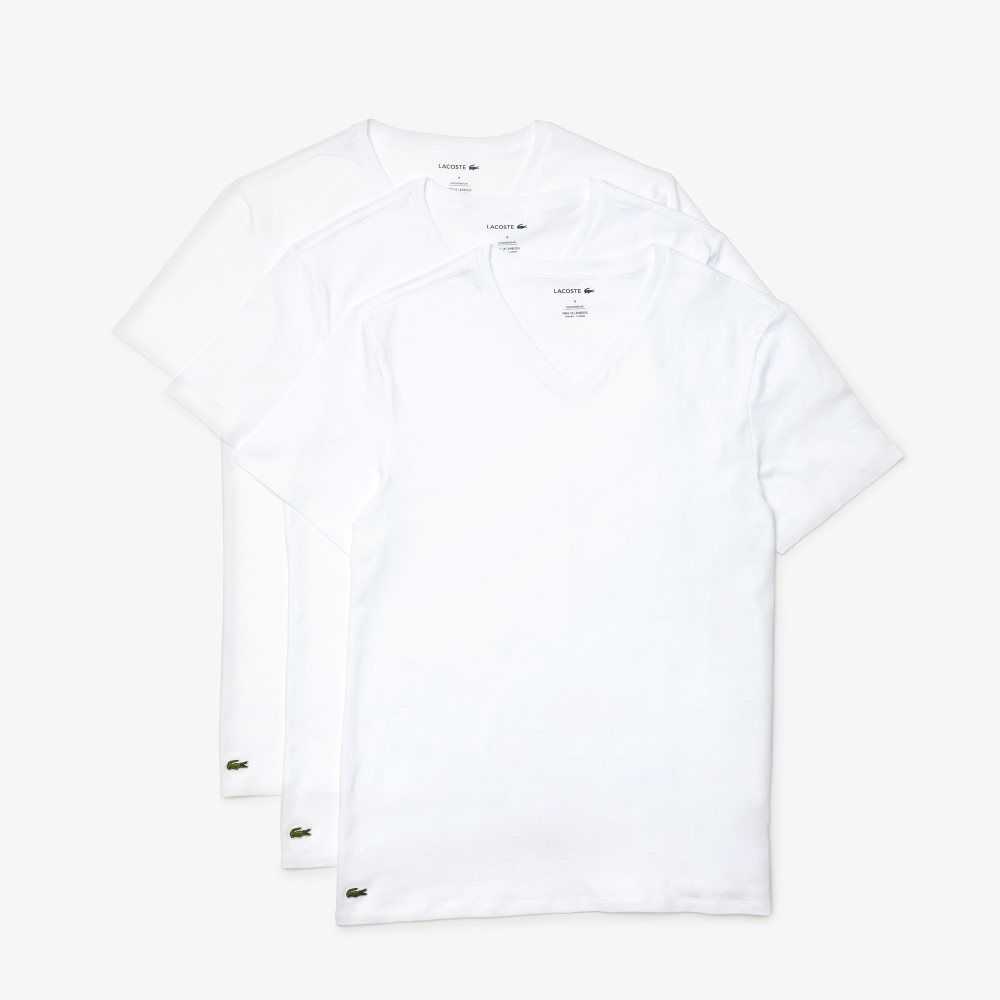 Lacoste V-Neck Cotton Lounge T-Shirt 3-Pack White | REAL-57960