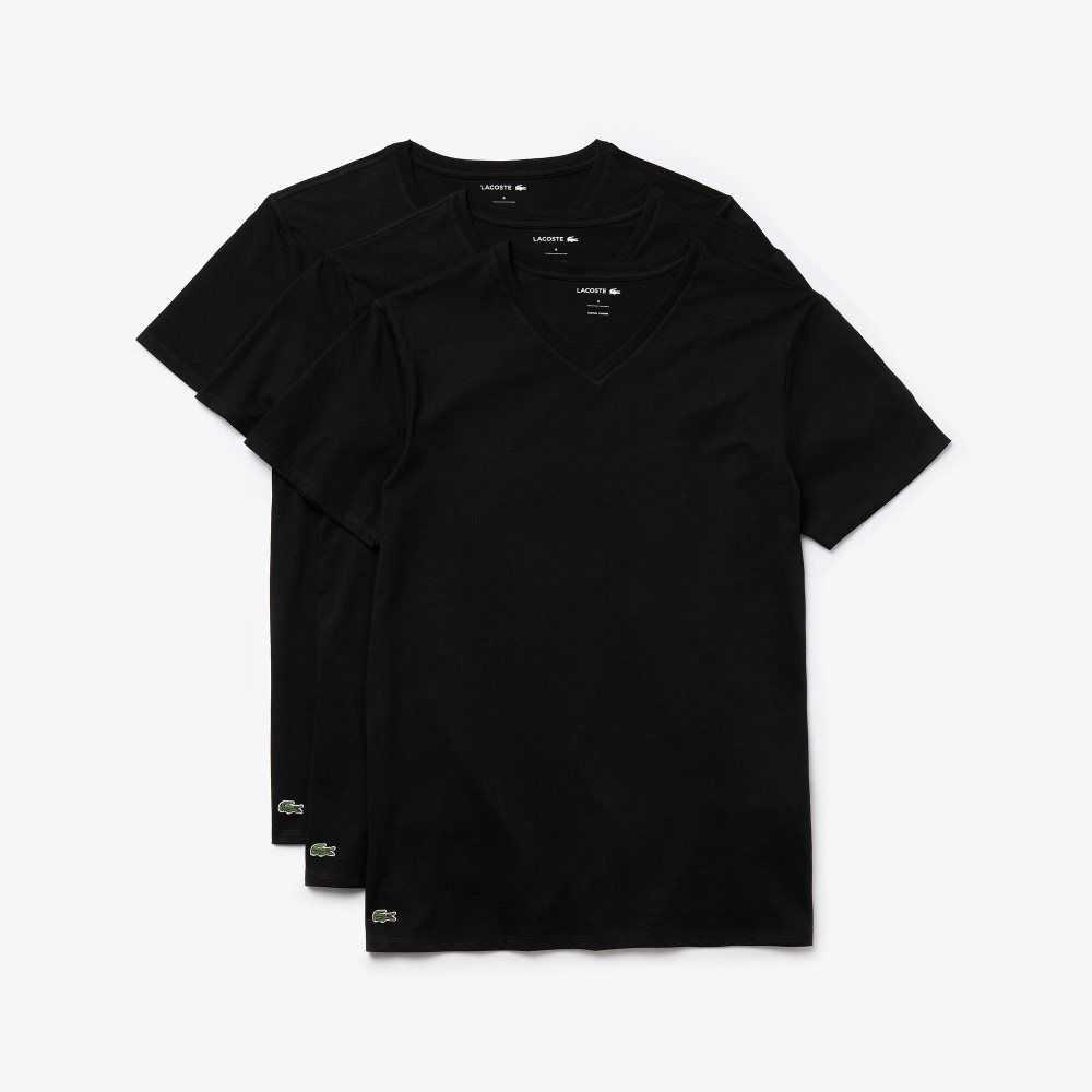 Lacoste V-Neck Cotton Lounge T-Shirt 3-Pack Black | RZTV-35978