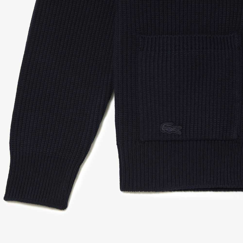 Lacoste V-Neck Organic Cotton Cardigan Navy Blue | FNSJ-84150