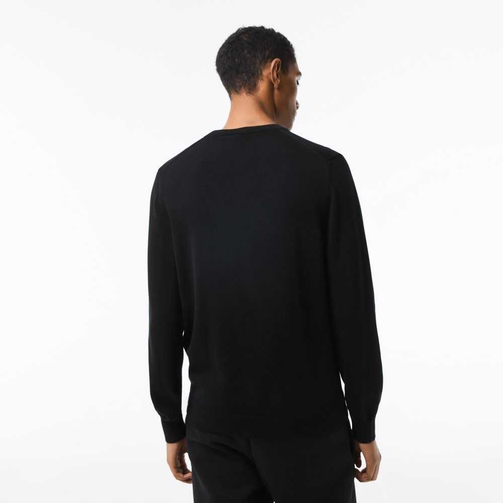 Lacoste V-Neck Organic Cotton Sweater Black | RIPG-65783