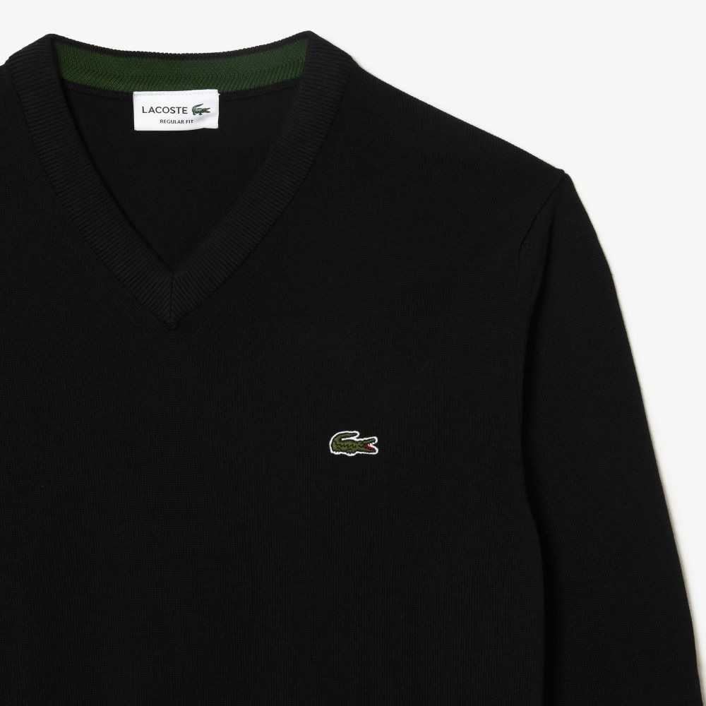 Lacoste V-Neck Organic Cotton Sweater Black | RIPG-65783