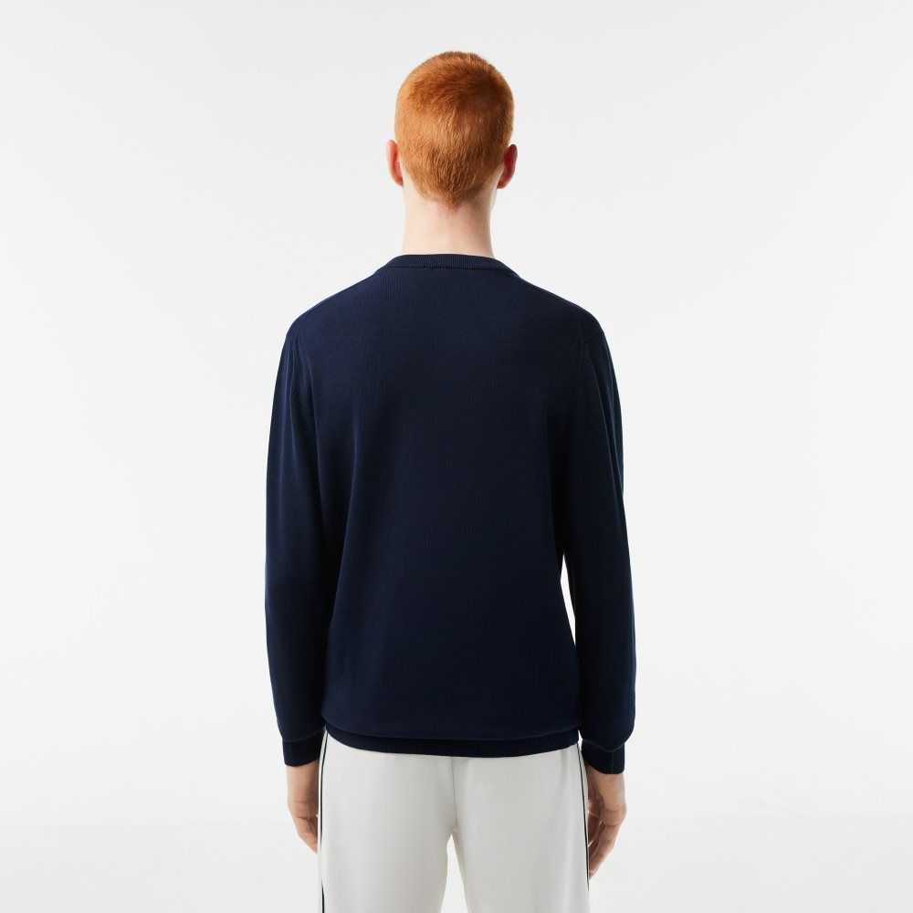 Lacoste V-Neck Organic Cotton Sweater Navy Blue | BENT-76435