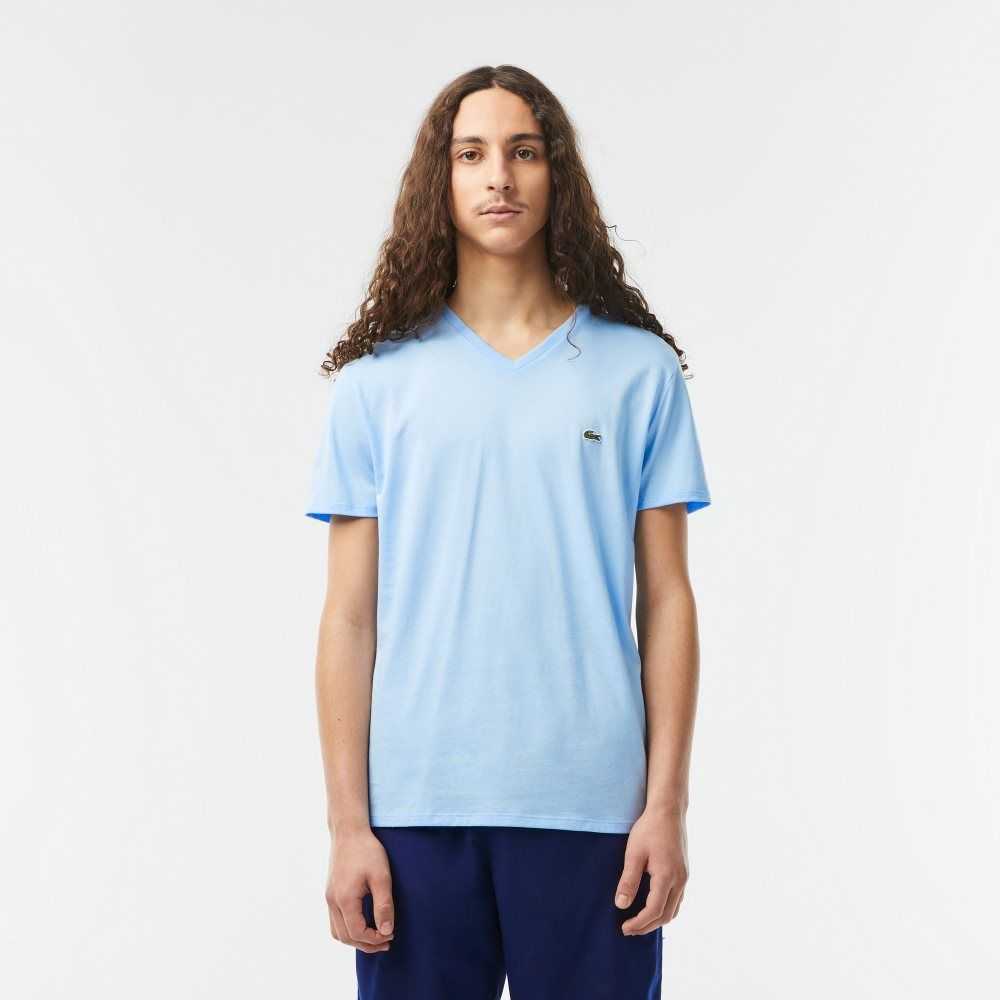 Lacoste V-Neck Pima Cotton Jersey T-Shirt Blue | AXER-93581