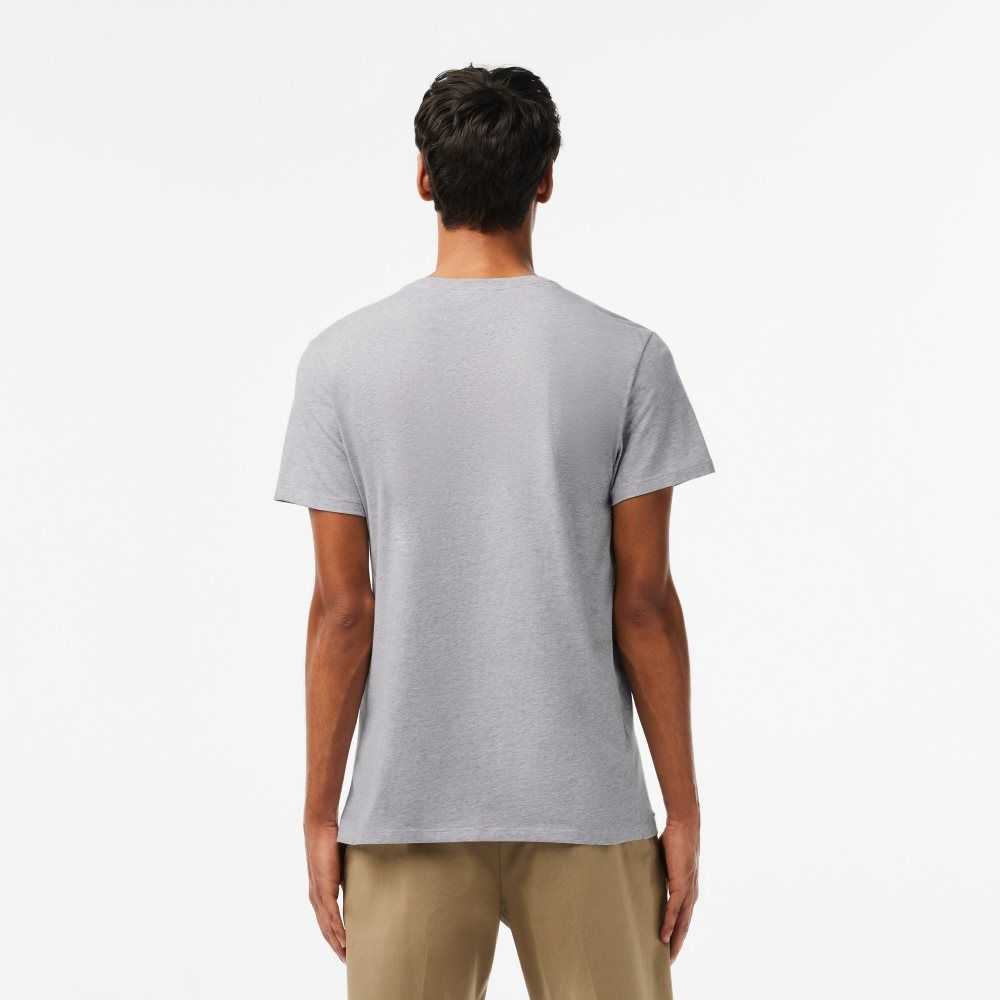 Lacoste V-Neck Pima Cotton Jersey T-Shirt Grey Chine | EDGS-02489