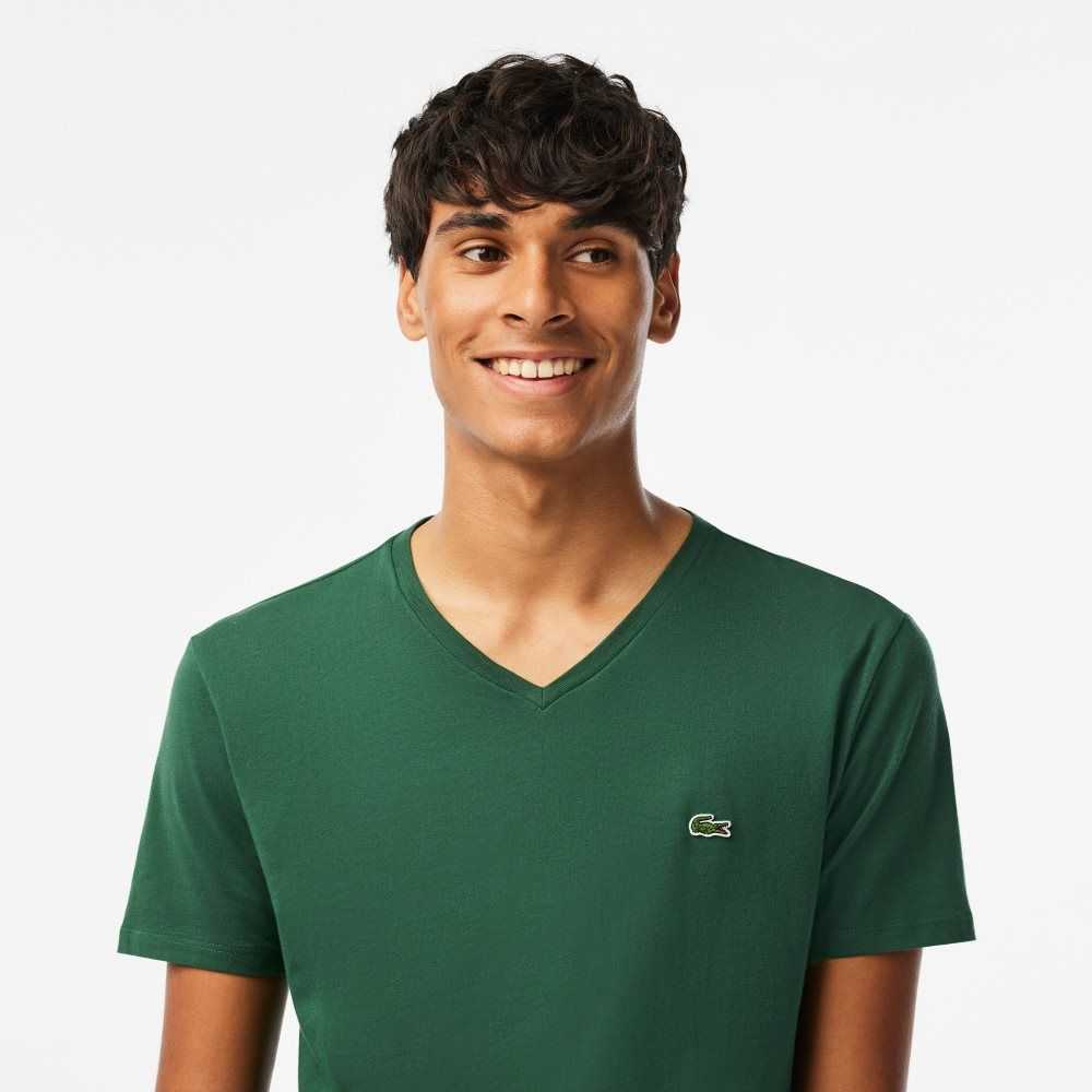 Lacoste V-Neck Pima Cotton Jersey T-Shirt Green | JDQK-41968