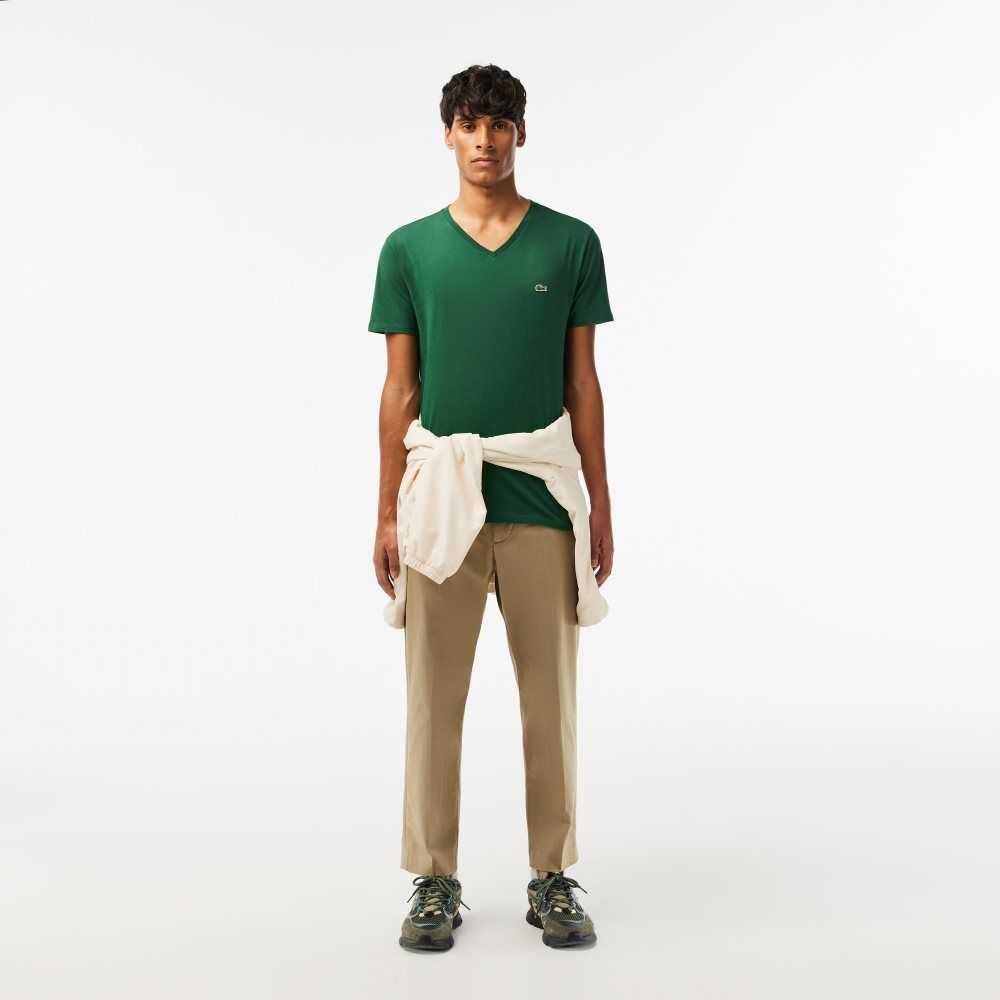 Lacoste V-Neck Pima Cotton Jersey T-Shirt Green | JDQK-41968