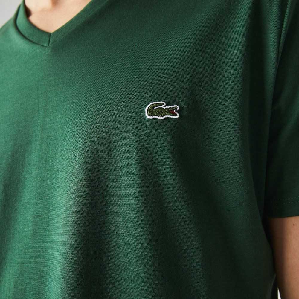 Lacoste V-Neck Pima Cotton Jersey T-Shirt Green | JDQK-41968