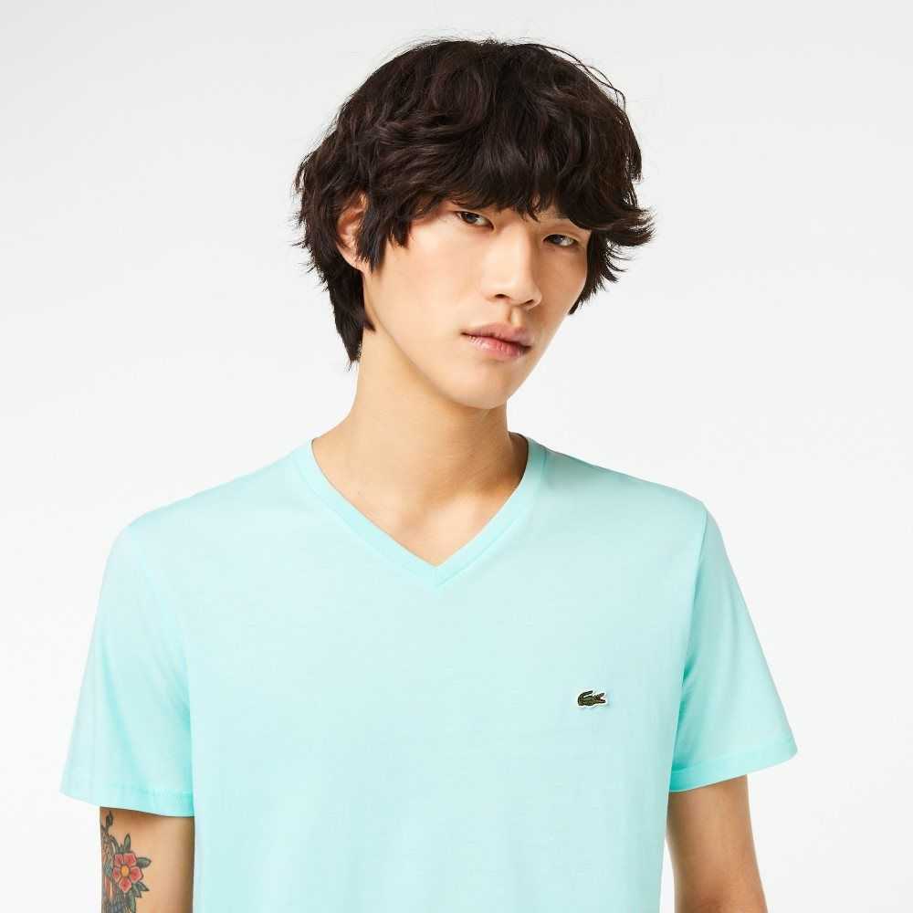 Lacoste V-Neck Pima Cotton Jersey T-Shirt Mint | KYIT-26453