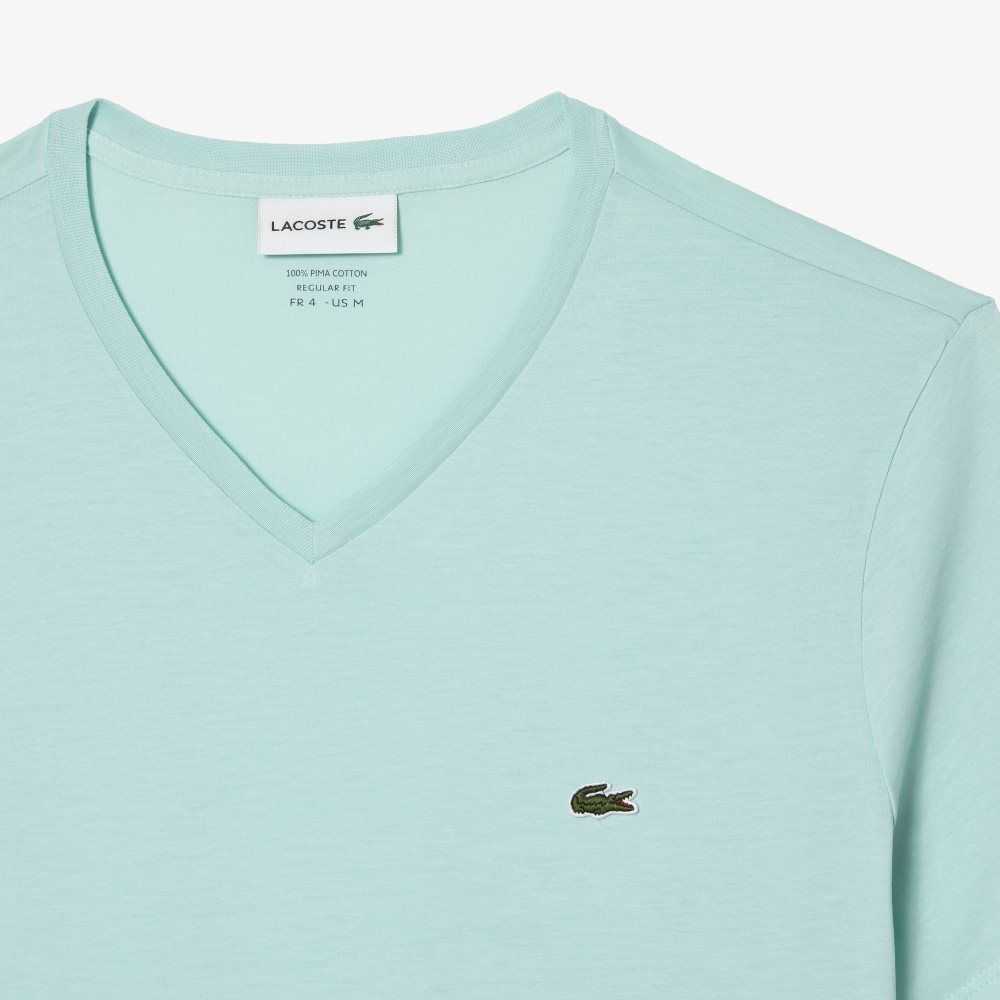 Lacoste V-Neck Pima Cotton Jersey T-Shirt Mint | KYIT-26453