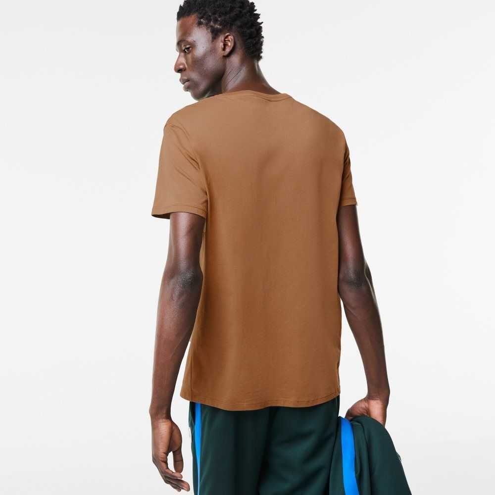 Lacoste V-Neck Pima Cotton Jersey T-Shirt Brown | LIVE-67804