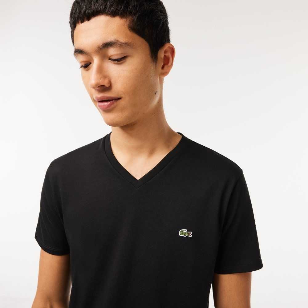 Lacoste V-Neck Pima Cotton Jersey T-Shirt Black | LOQY-14975