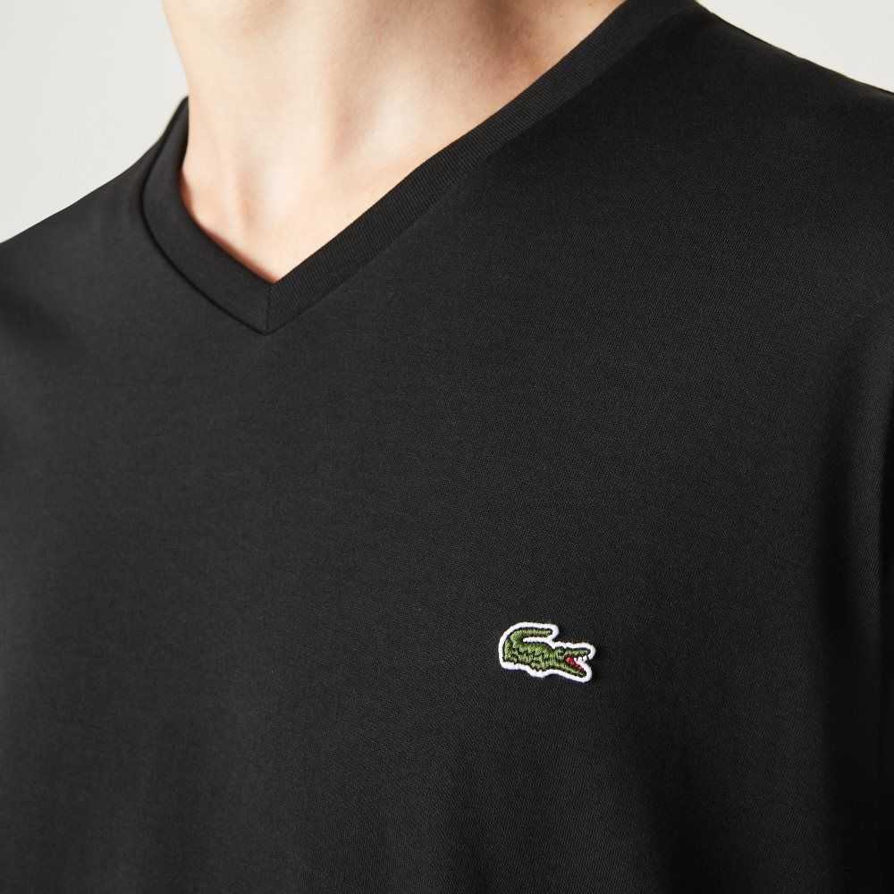 Lacoste V-Neck Pima Cotton Jersey T-Shirt Black | LOQY-14975