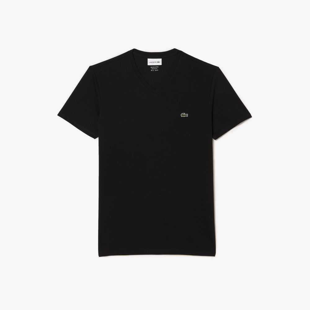 Lacoste V-Neck Pima Cotton Jersey T-Shirt Black | LOQY-14975