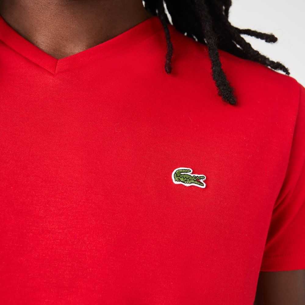Lacoste V-Neck Pima Cotton Jersey T-Shirt Red | UZHX-60937