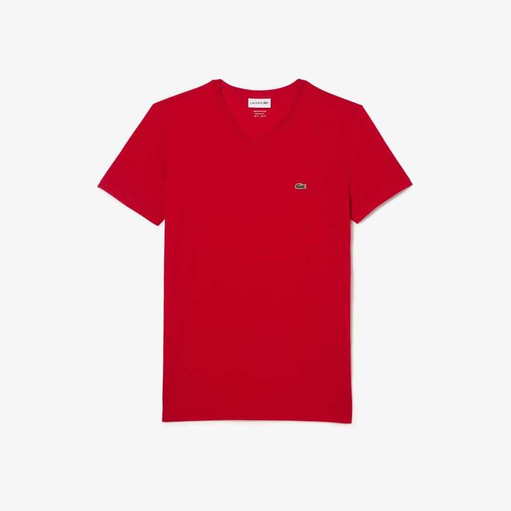 Lacoste V-Neck Pima Cotton Jersey T-Shirt Red | UZHX-60937