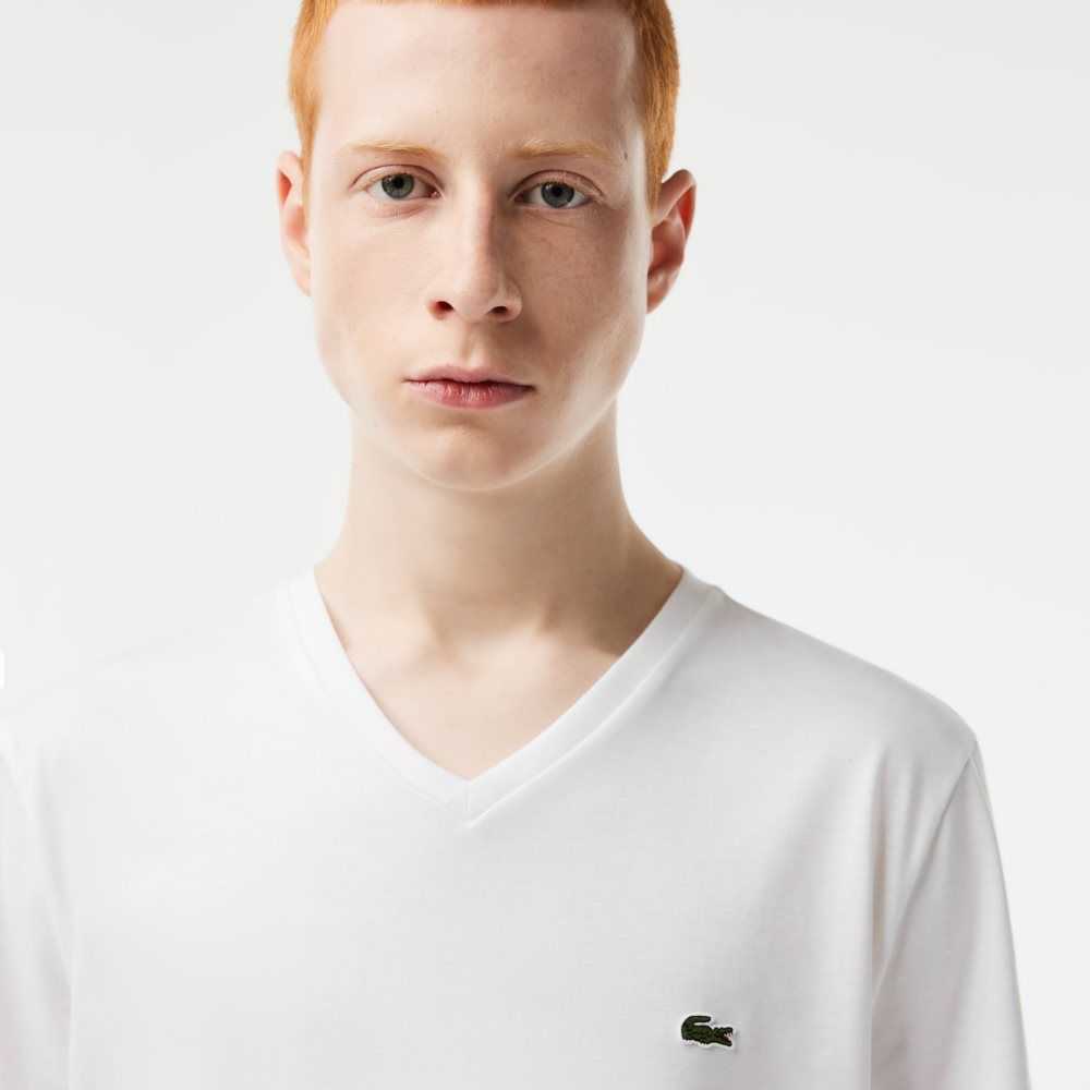 Lacoste V-Neck Pima Cotton Jersey T-Shirt White | YZSN-21095