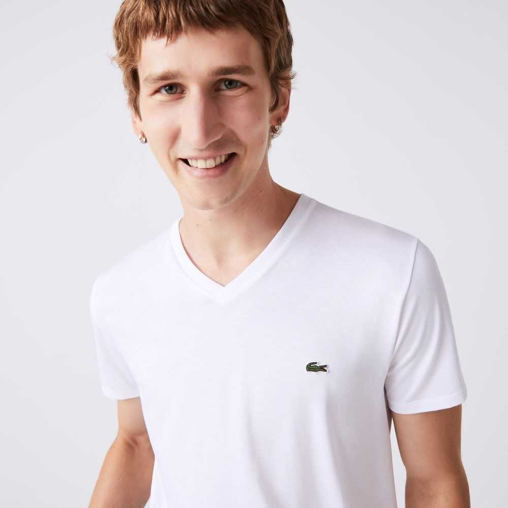 Lacoste V-Neck Pima Cotton Jersey T-Shirt White | YZSN-21095