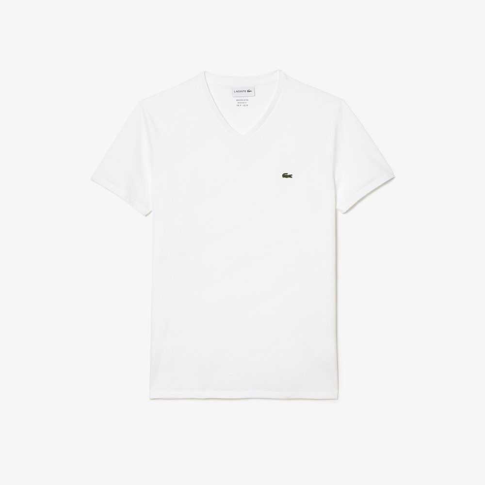 Lacoste V-Neck Pima Cotton Jersey T-Shirt White | YZSN-21095