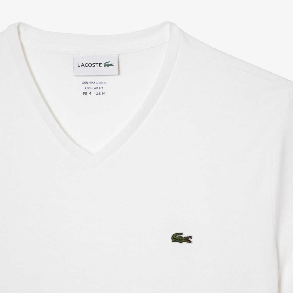 Lacoste V-Neck Pima Cotton Jersey T-Shirt White | YZSN-21095