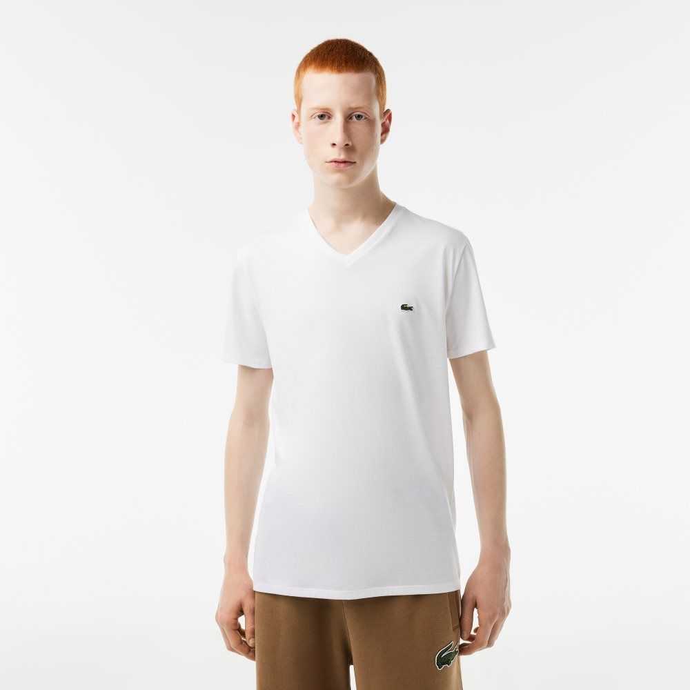 Lacoste V-Neck Pima Cotton Jersey T-Shirt White | YZSN-21095