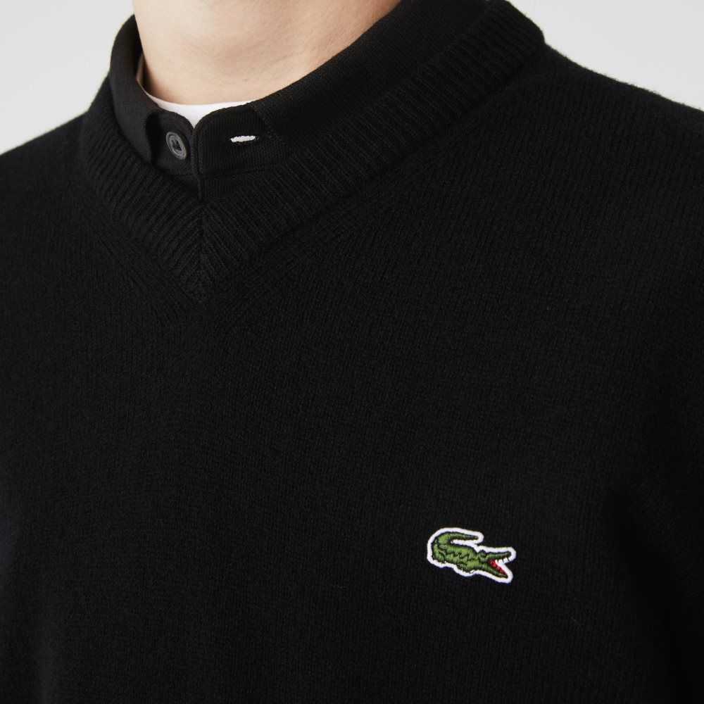 Lacoste V-Neck Wool Sweater Black | LYAB-57926