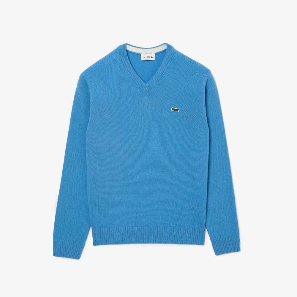 Lacoste V-Neck Wool Sweater Blue | FPYX-09854