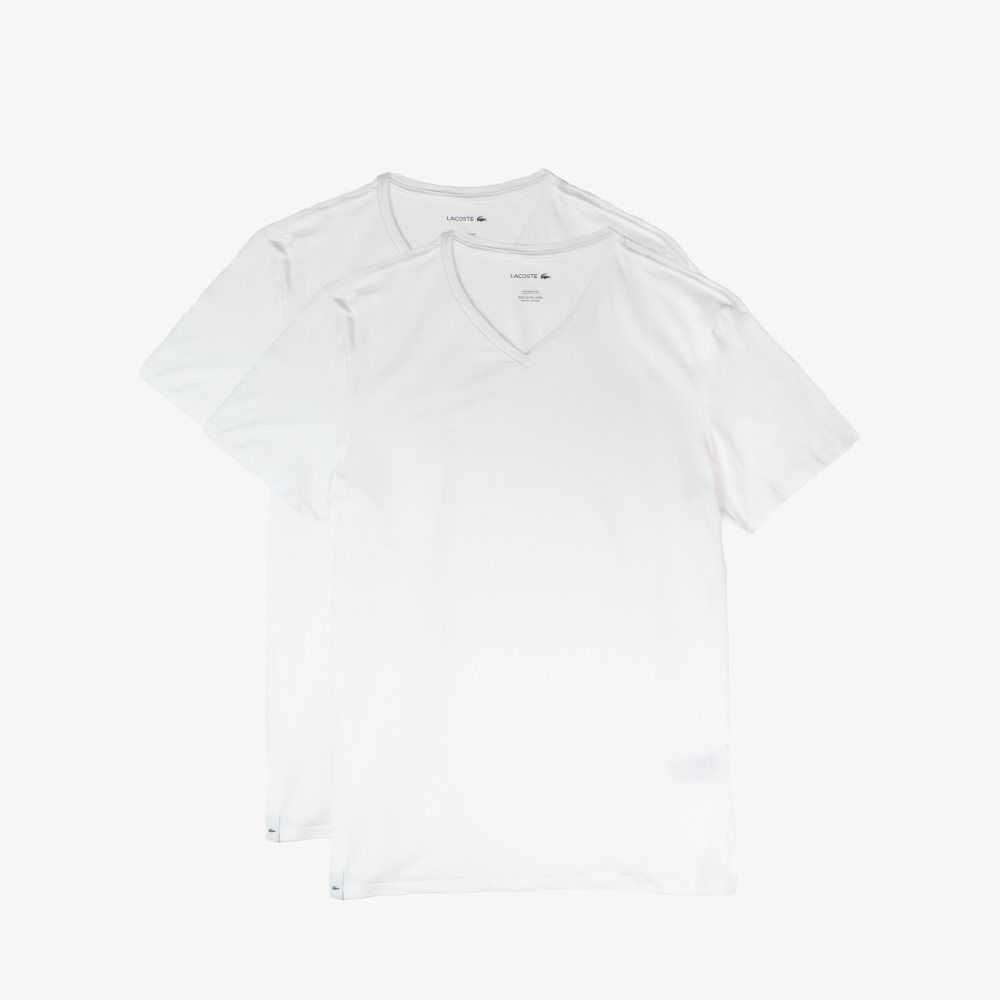 Lacoste V-neck Cotton Lounge T-shirt 2-Pack White | FJHB-69712